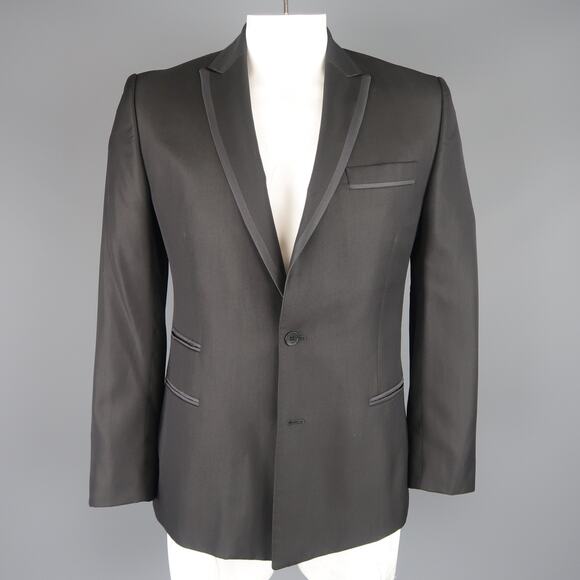 JUST CAVALLI 42 Black Wool Blend Satin Piping Peak Lapel Sport Coat Jacket - Picture 1 of 5